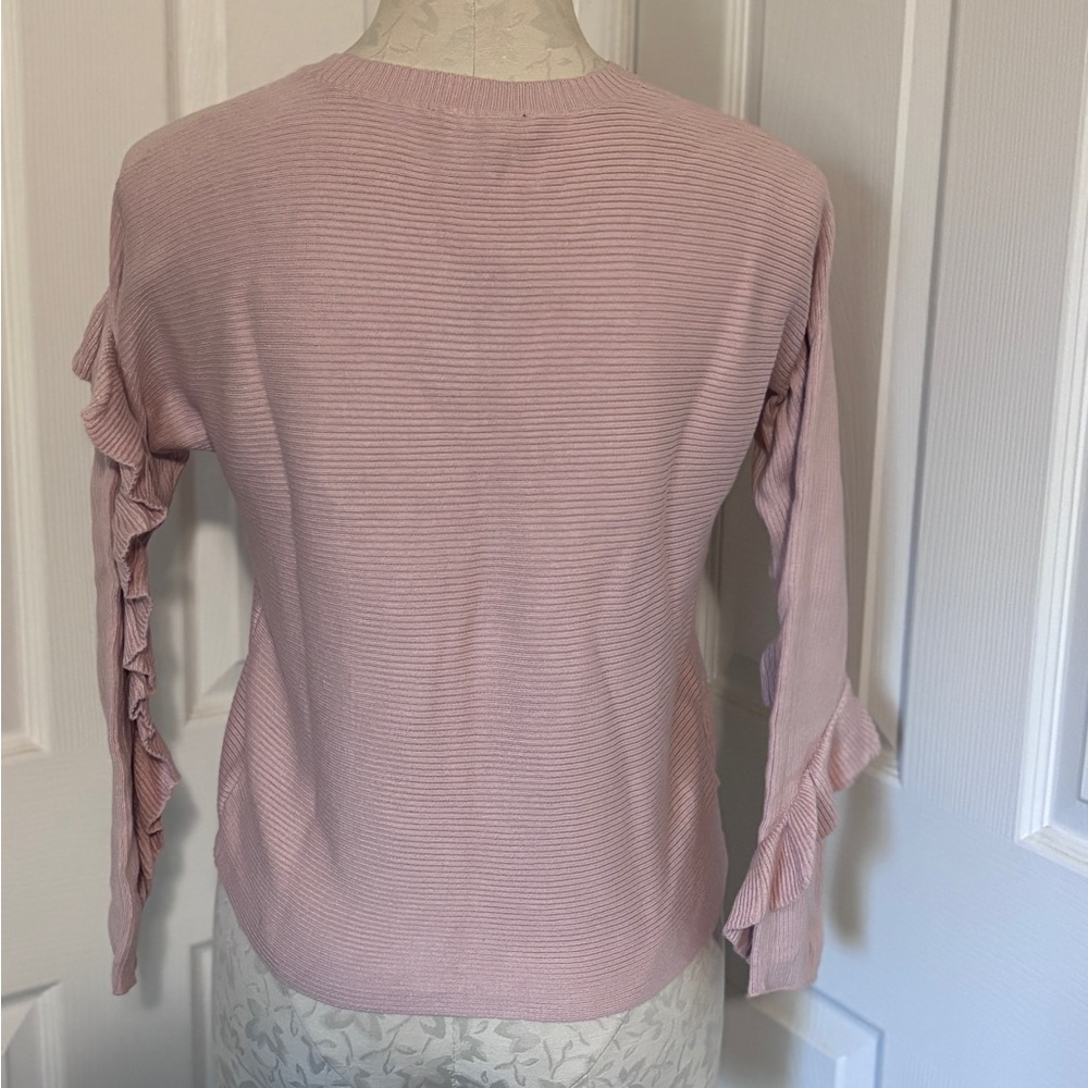 Ann Taylor Loft Light Pink Pointelle Ruffle Sweater SP NWT - Picture 4 of 6
